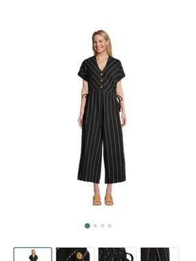 World Market Black Pinstripe V-Neck Wide-Leg Jumpsuit